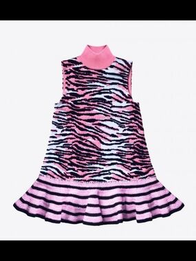Kenzo X H&M Pink Zebra-Print Knit Dress with Flounce Hem